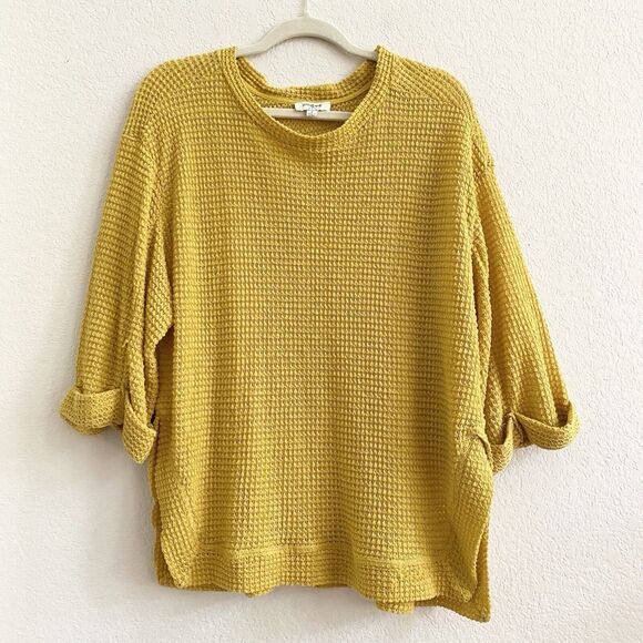 Umgee Women’s Tunic Top Yellow Waffle Knit Cuffed Sleeve Boho Small - Picture 5 of 8